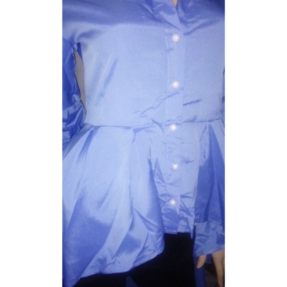 Hi lo blue peplum button shirt blouse long sleeve - Picture 8 of 9